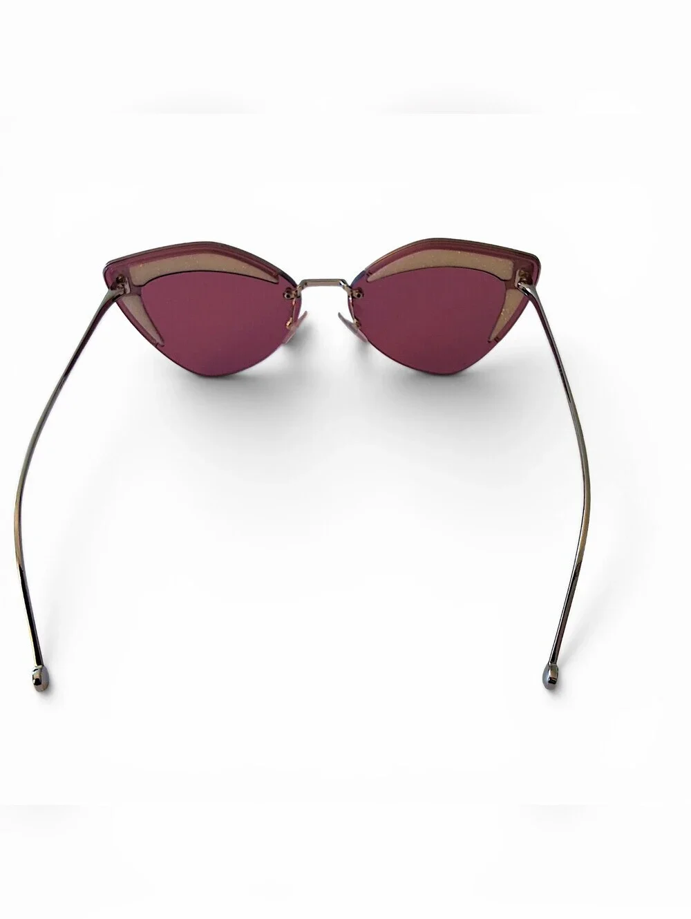 Fendi Pink Cat Eye Rimless Sunglasses Glitter Detail Gold Tone Italy